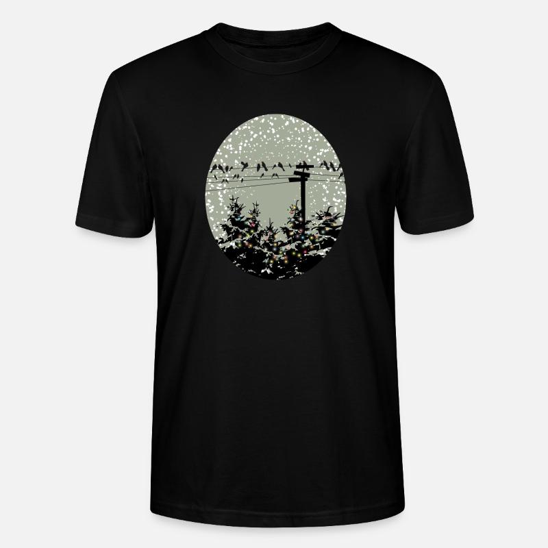 Vögel auf Stromleitung über beleuchtete Bäume - Stanley/Stella Unisex Bio-T-Shirt CRAFTER - Schwarz