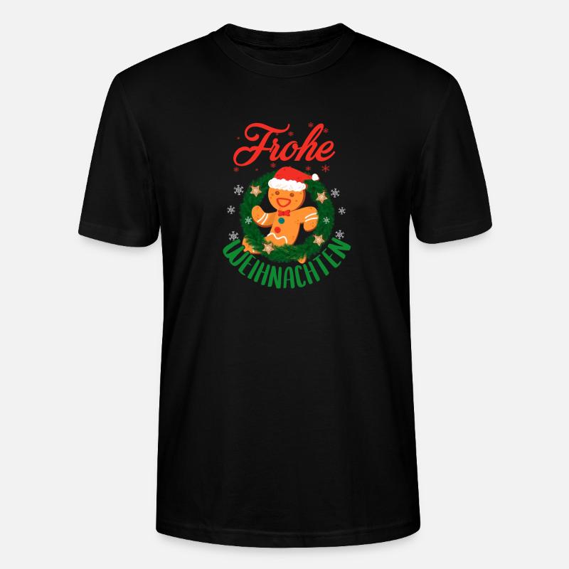 Fröhliche Weihnachten Lebkuchenmann Kranz - Stanley/Stella Unisex Bio-T-Shirt CRAFTER - Schwarz