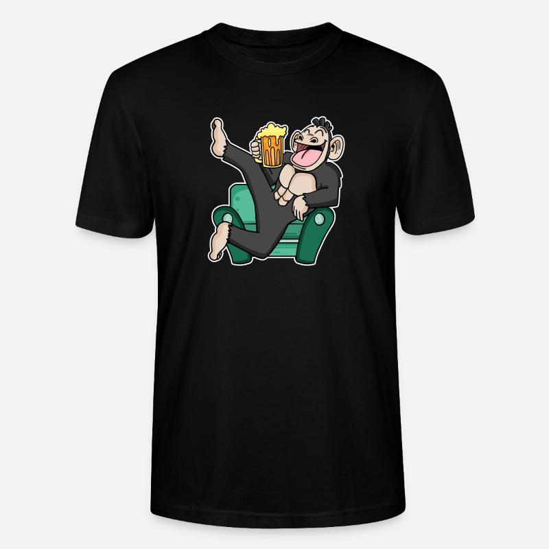 Funny monkey drinks beer - Stanley/Stella CRAFTER Unisex Organic T-Shirt - black