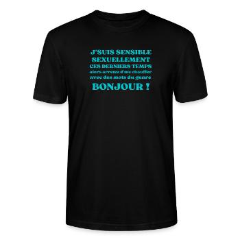 Sensibilité Sexuelle – Message provocateur - T-shirt bio CRAFTER Stanley Stella Unisexe - noir - Devant - Alina (178cm) & Michal (187cm)