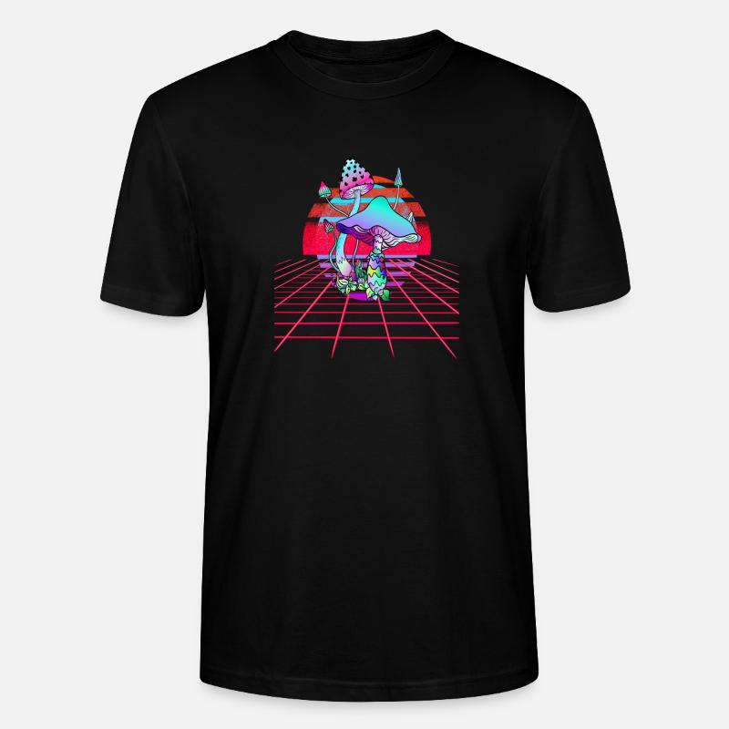 Champignons Psychédéliques - Retro Wave Sunset - T-shirt bio CRAFTER Stanley Stella Unisexe - noir