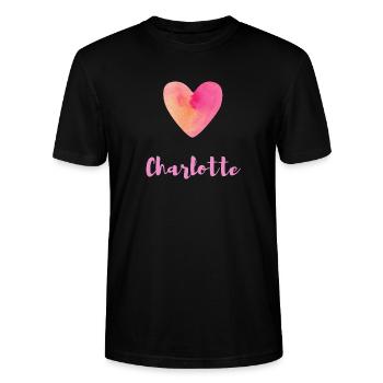 Charlotte Rosa Herz Feminines Namensdesign - Stanley/Stella Unisex Bio-T-Shirt CRAFTER - Schwarz - Vorne - Alina (178cm) & Michal (187cm)