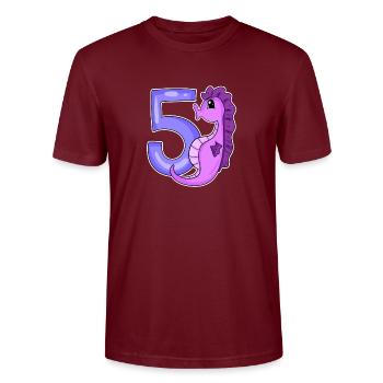 5th Birthday Motif Seahorse - Five Years Old - Stanley/Stella CRAFTER Unisex Organic T-Shirt - burgundy - Front - Alina (178cm) & Michal (187cm)