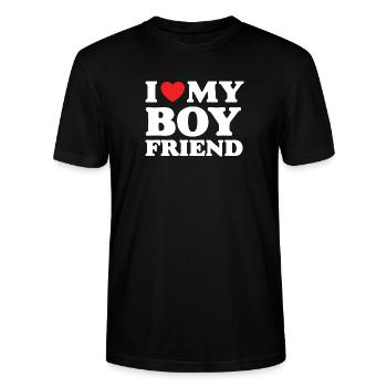 J’aime mon petit ami - T-shirt bio CRAFTER Stanley Stella Unisexe - noir - Devant - Alina (178cm) & Michal (187cm)