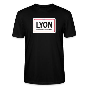 Panneau de la ville de Lyon - T-shirt bio CRAFTER Stanley Stella Unisexe - noir - Devant - Alina (178cm) & Michal (187cm)