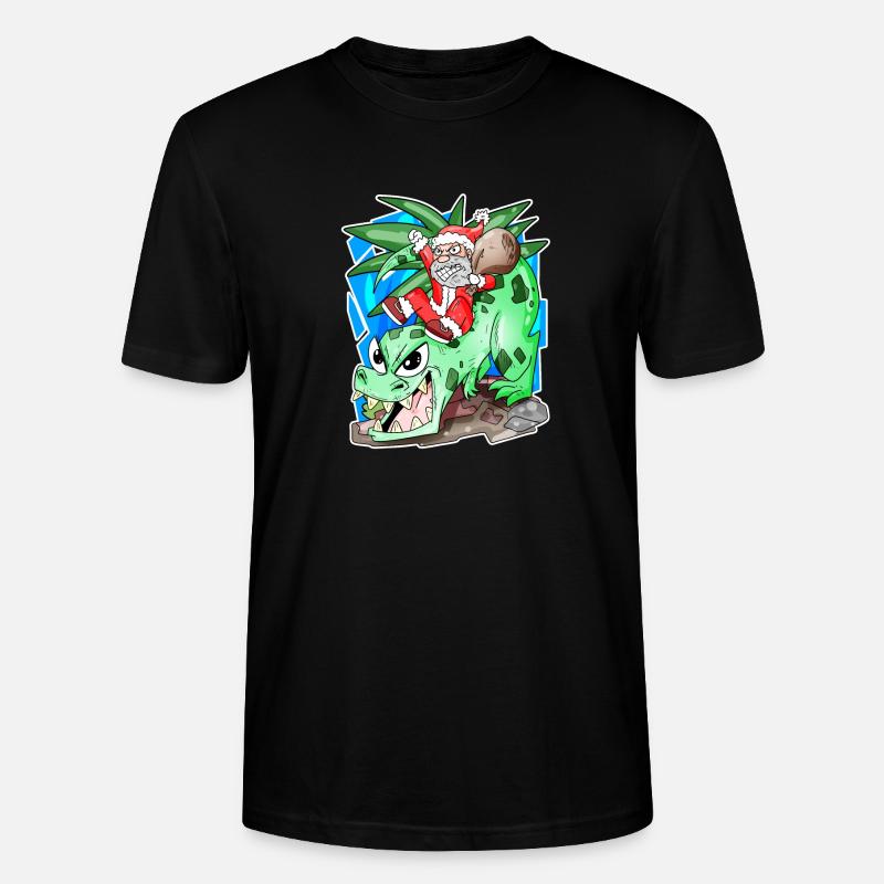 Weihnachtsmann auf Dino - Stanley/Stella Unisex Bio-T-Shirt CRAFTER - Schwarz