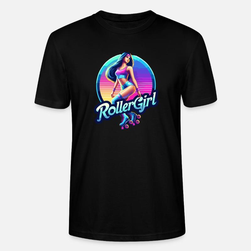Lebendige Retro-Roller-Mädchen-Illustration - Stanley/Stella Unisex Bio-T-Shirt CRAFTER - Schwarz