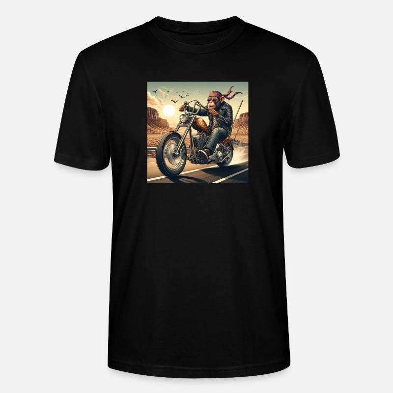 Cooler Affe auf einem Chopper - Stanley/Stella Unisex Bio-T-Shirt CRAFTER - Schwarz