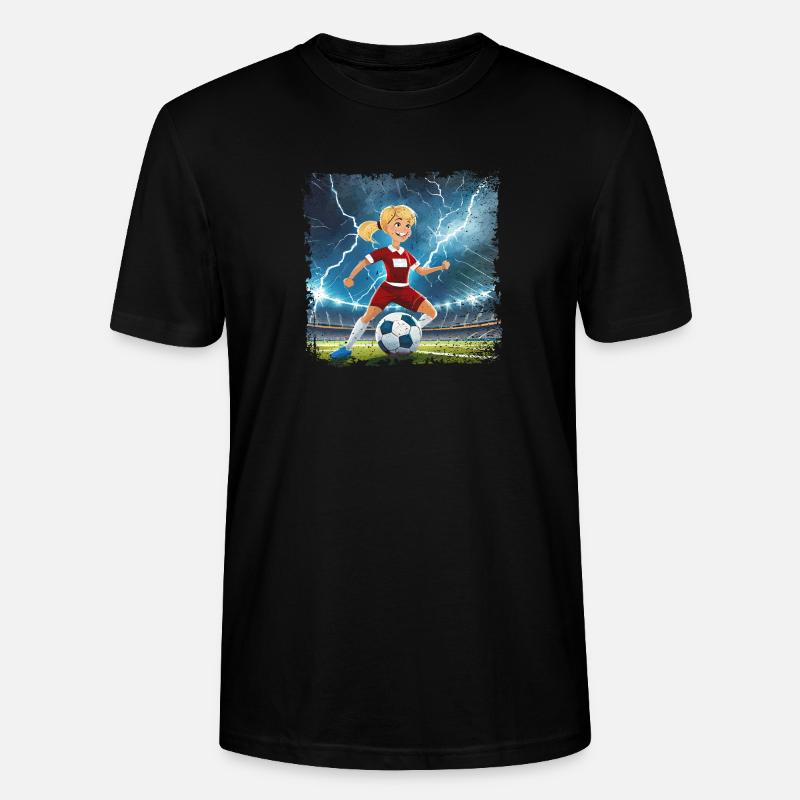 Fussballerin Comicfigur Stadion mit Blitzen - Stanley/Stella Unisex Bio-T-Shirt CRAFTER - Schwarz