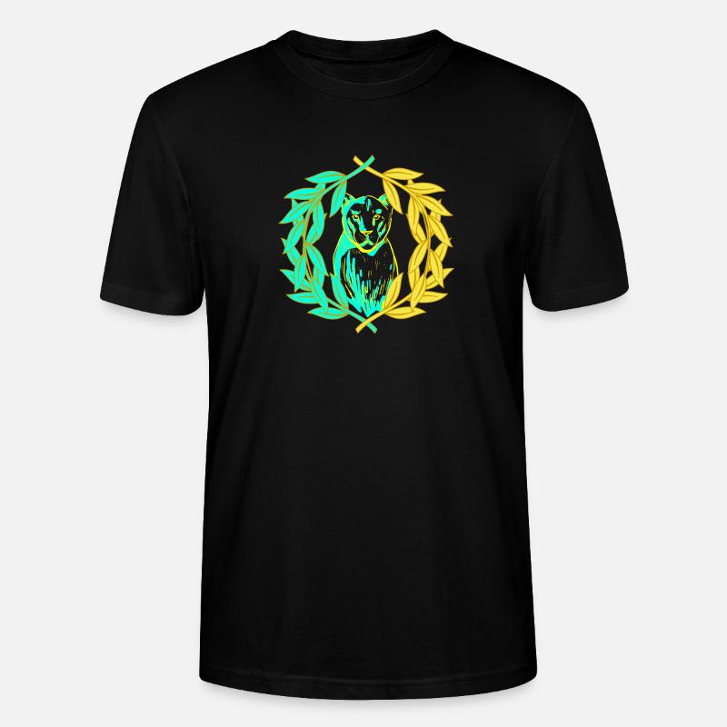 Leopard Tiger Katze Lorbeerkranz - Stanley/Stella Unisex Bio-T-Shirt CRAFTER - Schwarz