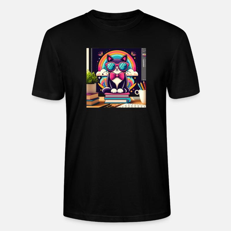 Studious cat with glasses - Stanley/Stella CRAFTER Unisex Organic T-Shirt - black