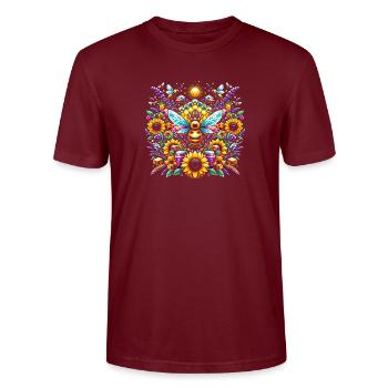 Vibrant, colorful artwork with bees - Stanley/Stella CRAFTER Unisex Organic T-Shirt - burgundy - Front - Alina (178cm) & Michal (187cm)