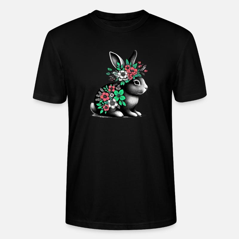 Hase mit Blumen - Stanley/Stella Unisex Bio-T-Shirt CRAFTER - Schwarz