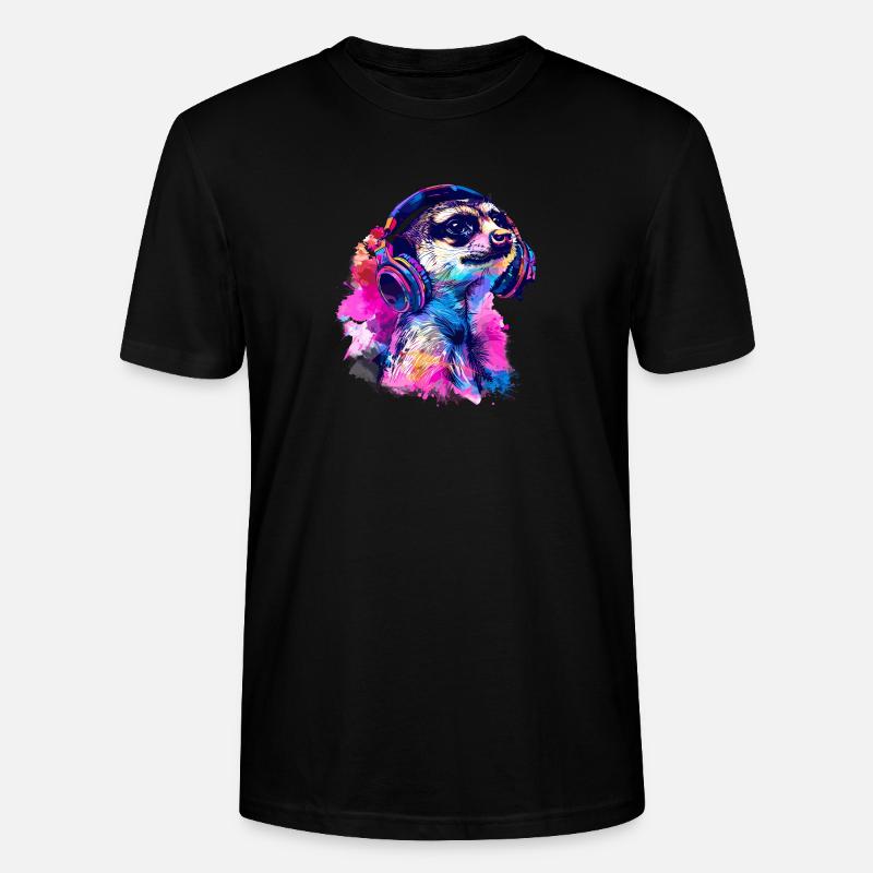 Erdmännchen Erdhündchen Scharrtier mit Kopfhörer - Stanley/Stella Unisex Bio-T-Shirt CRAFTER - Schwarz