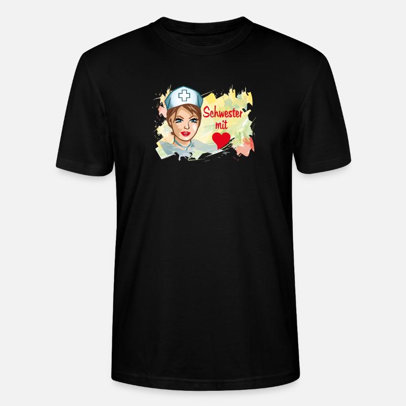Schwester mit Herz Pflegehelden - Stanley/Stella Unisex Bio-T-Shirt CRAFTER - Schwarz