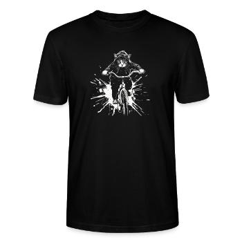 Radfahrende Katze - Stanley/Stella Unisex Bio-T-Shirt CRAFTER - Schwarz - Vorne - Alina (178cm) & Michal (187cm)