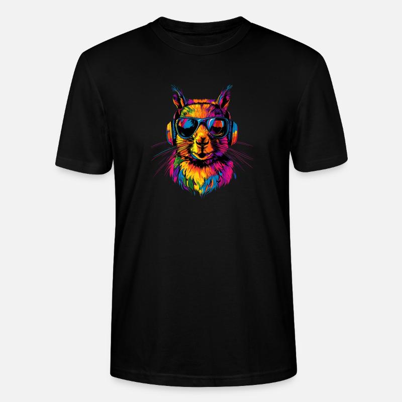 Eichhörnchen Kopfhörer Bunt Popart DJ Eichhörnchen - Stanley/Stella Unisex Bio-T-Shirt CRAFTER - Schwarz