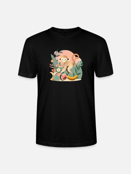 Playful monkey with tropical fruits - Stanley/Stella CRAFTER Unisex Organic T-Shirt - black