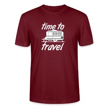Caravan,Camping,Fun ShirtTime to travel (25) - Stanley/Stella CRAFTER Unisex Organic T-Shirt - burgundy - Front - Alina (178cm) & Michal (187cm)