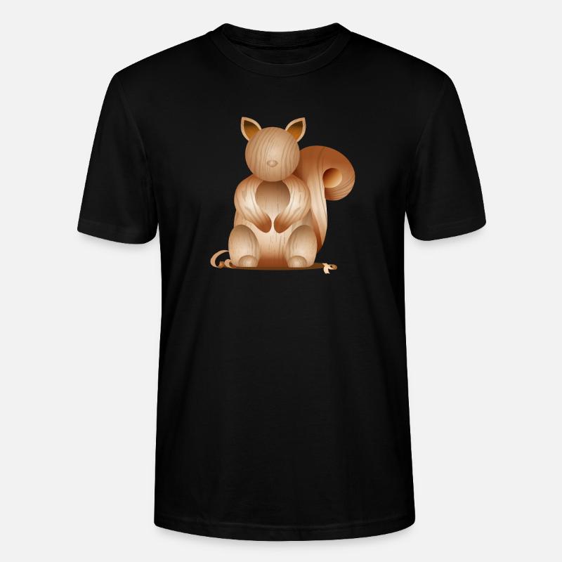 Illustration in Holzoptik–Verspieltes Eichhörnchen - Stanley/Stella Unisex Bio-T-Shirt CRAFTER - Schwarz