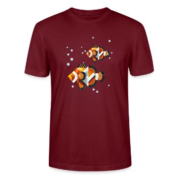 Two Clownfish – Geometric Ocean Illustration - Stanley/Stella CRAFTER Unisex Organic T-Shirt - burgundy - Front - Alina (178cm) & Michal (187cm)