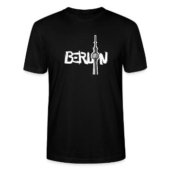 Graffiti Berlin - Berliner Fernsehturm - Stanley/Stella Unisex Bio-T-Shirt CRAFTER - Schwarz - Vorne - Alina (178cm) & Michal (187cm)