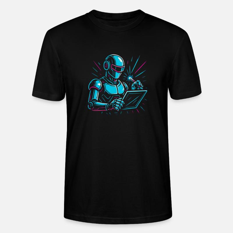 Roboter mit Laptop & Stift - Stanley/Stella Unisex Bio-T-Shirt CRAFTER - Schwarz