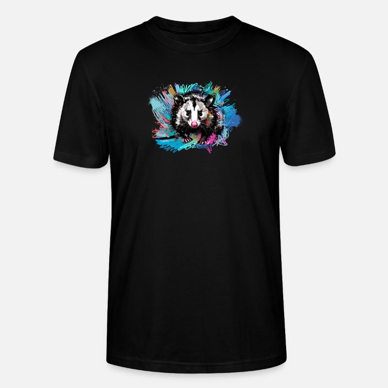 Opossum, ilustration,Beutelratte, bunt, Graffiti - Stanley/Stella Unisex Bio-T-Shirt CRAFTER - Schwarz