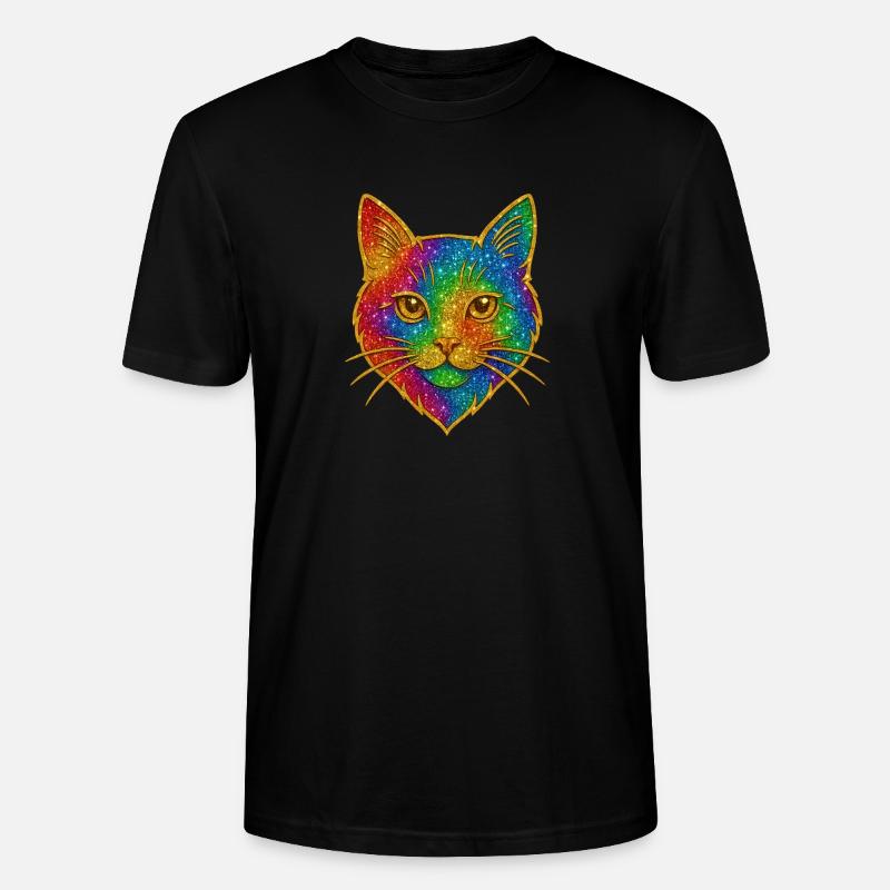Regenbogen-Glitzerkatze Goldrand - Stanley/Stella Unisex Bio-T-Shirt CRAFTER - Schwarz