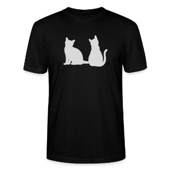 Katzen Rücken an Rücken Design - Stanley/Stella Unisex Bio-T-Shirt CRAFTER - Schwarz - Vorne - Alina (178cm) & Michal (187cm)