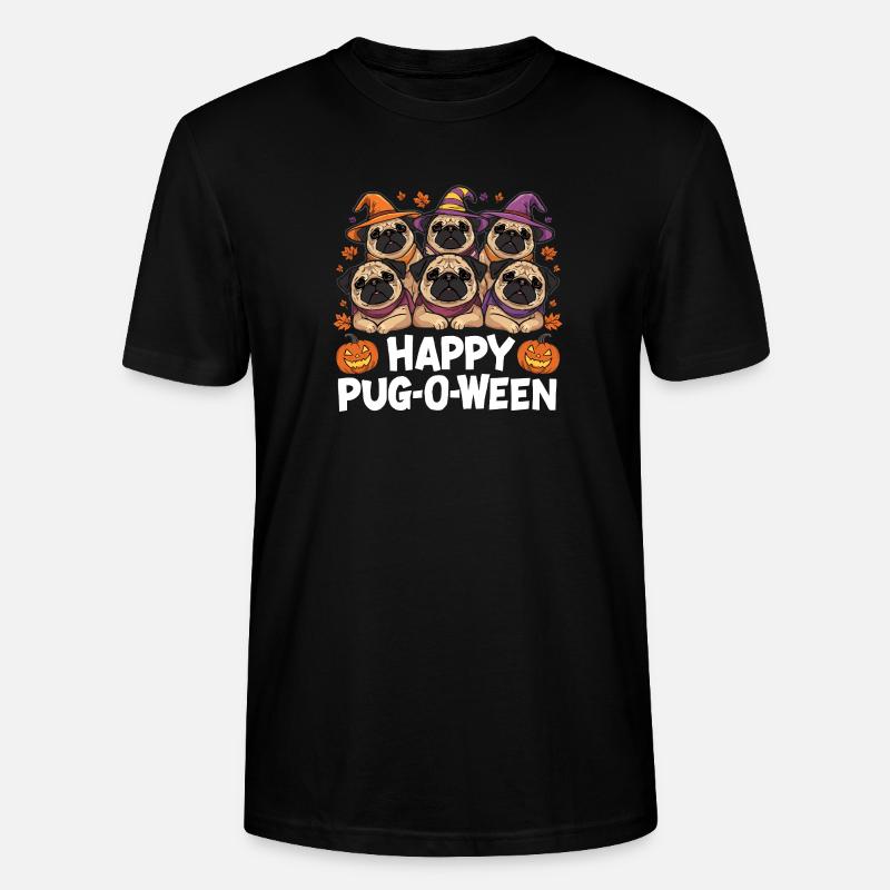 Pug-O-Ween Witch Hat Pugs - Stanley/Stella CRAFTER Unisex Organic T-Shirt - black