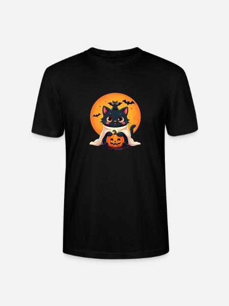 Halloween Cat with Halloween Pumpkin - Stanley/Stella CRAFTER Unisex Organic T-Shirt - black