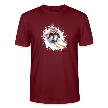 Katze Ski Skifahren - Stanley/Stella Unisex Bio-T-Shirt CRAFTER - Burgunderrot - Vorne - Alina (178cm) & Michal (187cm)