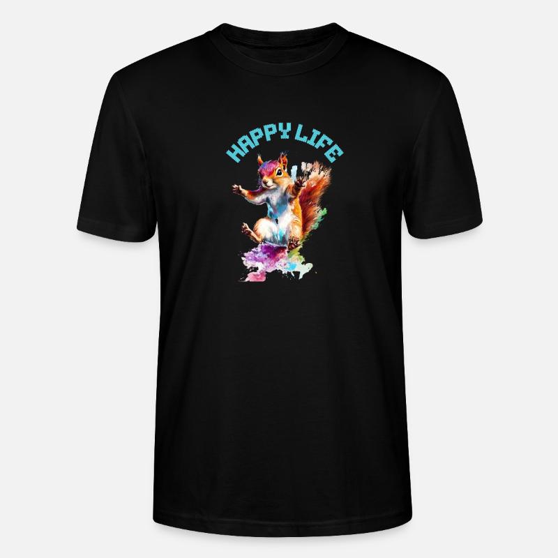 Happy Life Eichhörnchen Design - Stanley/Stella Unisex Bio-T-Shirt CRAFTER - Schwarz