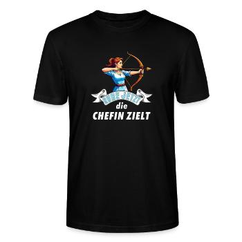 Bogenschützin Chefin zielt - Stanley/Stella Unisex Bio-T-Shirt CRAFTER - Schwarz - Vorne - Alina (178cm) & Michal (187cm)