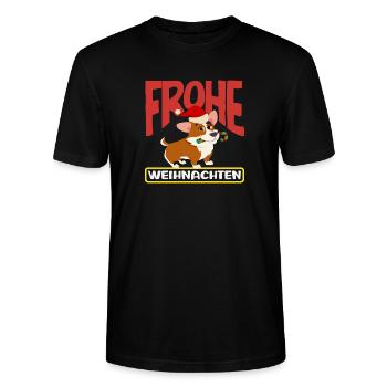 Frohe Weihnachten Corgi mit Nikolausmütze - Stanley/Stella Unisex Bio-T-Shirt CRAFTER - Schwarz - Vorne - Alina (178cm) & Michal (187cm)