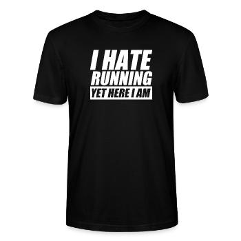 I hate running lustiges Lauf Joggen Läufer - Stanley/Stella Unisex Bio-T-Shirt CRAFTER - Schwarz - Vorne - Alina (178cm) & Michal (187cm)