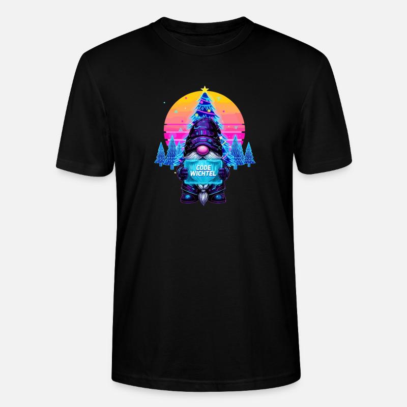 Cyberpunk Code Gnome - Synthwave Noël Nerd - T-shirt bio CRAFTER Stanley Stella Unisexe - noir