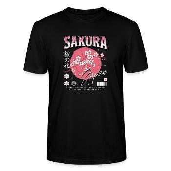 Sakura Cherry Blossom Japanese Cherry Blossom Festival - Stanley/Stella CRAFTER Unisex Organic T-Shirt - black - Front - Alina (178cm) & Michal (187cm)