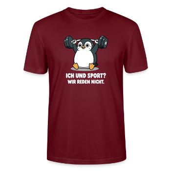 Penguin Weightlifting Saying - Stanley/Stella CRAFTER Unisex Organic T-Shirt - burgundy - Front - Alina (178cm) & Michal (187cm)