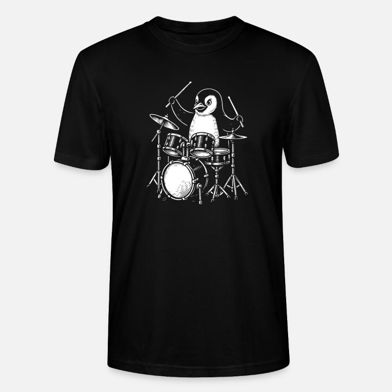 Penguin Schlagzeuger Line Art Tee - Stanley/Stella Unisex Bio-T-Shirt CRAFTER - Schwarz