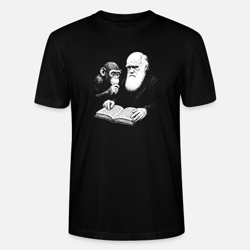 Charles Darwin studying with Monkey  - Stanley/Stella CRAFTER Unisex Organic T-Shirt - black