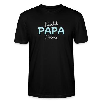Bientôt Papa d’Amour cadeau futur père - T-shirt bio CRAFTER Stanley Stella Unisexe - noir - Devant - Alina (178cm) & Michal (187cm)
