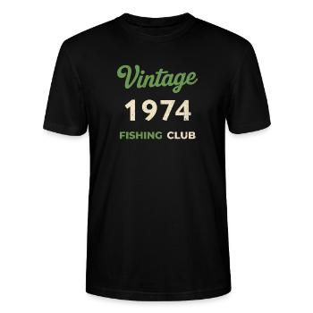 Millésime 1974 – Année de naissance rétro du club de pêche - T-shirt bio CRAFTER Stanley Stella Unisexe - noir - Devant - Alina (178cm) & Michal (187cm)