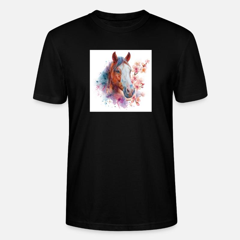 Aquarellpferd mit Blüten - Stanley/Stella Unisex Bio-T-Shirt CRAFTER - Schwarz