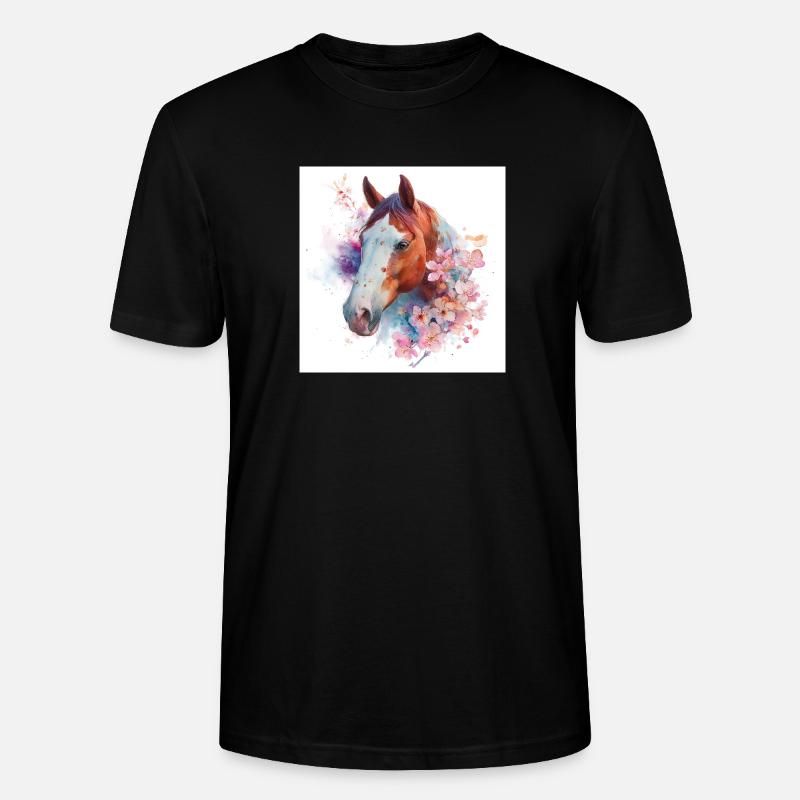 Floraison de cheval aquarelle - T-shirt bio CRAFTER Stanley Stella Unisexe - noir