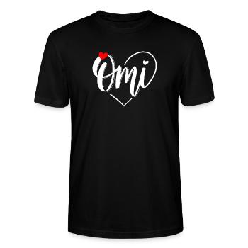 Omi Herzmonogramm mit Herz - Stanley/Stella Unisex Bio-T-Shirt CRAFTER - Schwarz - Vorne - Alina (178cm) & Michal (187cm)