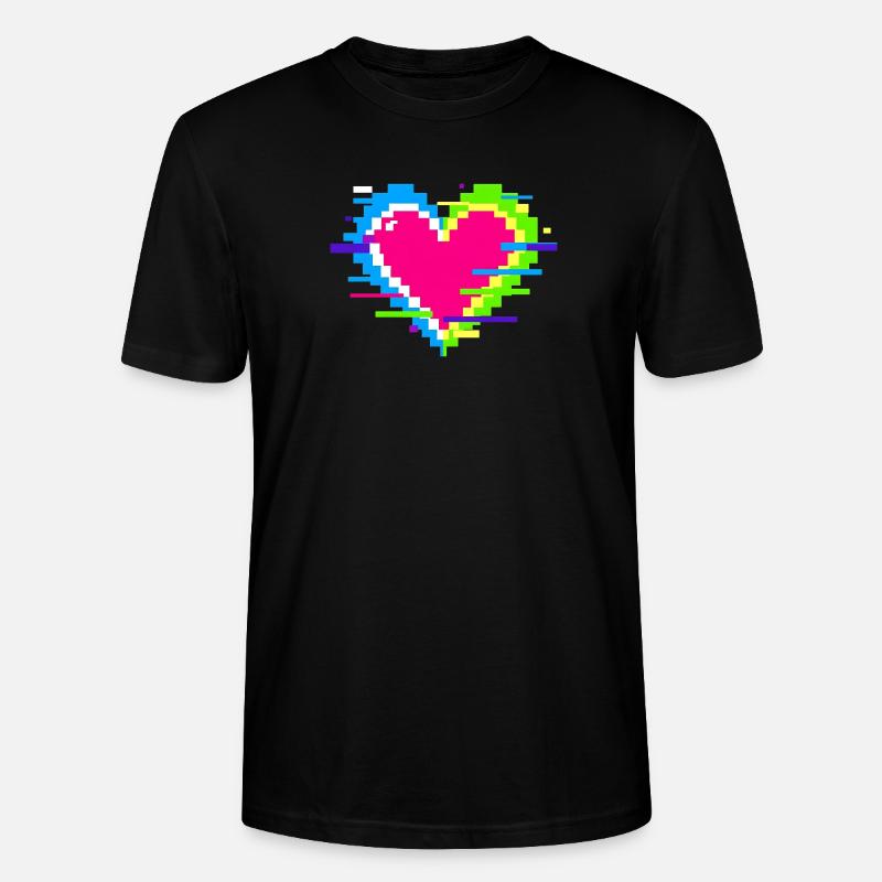 Pixelherz Neon Glitch Regenbogen - Stanley/Stella Unisex Bio-T-Shirt CRAFTER - Schwarz
