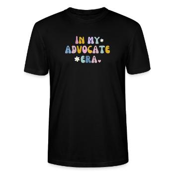 in my advocate era - Stanley/Stella CRAFTER Unisex Organic T-Shirt - black - Front - Alina (178cm) & Michal (187cm)