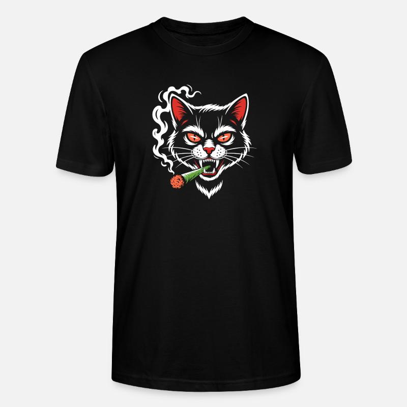 Wütige Katze mit Joint - Stanley/Stella Unisex Bio-T-Shirt CRAFTER - Schwarz